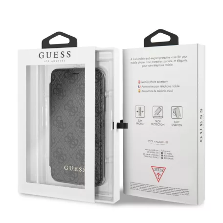 Guess Apple iPhone X / XS 4G oldalra nyíló könyv tok szürke (GUFLBKPXGF4GG)