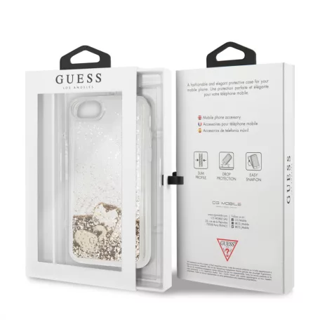 Guess Apple iPhone 7 / 8 / SE2 / SE3 (4.7) New Glitter Hearts hátlapvédő tok arany (GUHCI8GLHFLGO)