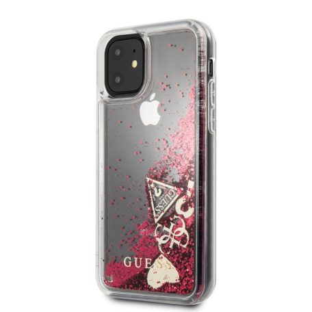 Guess Apple iPhone 11 (6.1) 2019 Glitter Hearts hátlapvédő tok piros (GUHCN61GLHFLRA)