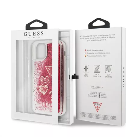 Guess Apple iPhone 11 (6.1) 2019 Glitter Hearts hátlapvédő tok piros (GUHCN61GLHFLRA)