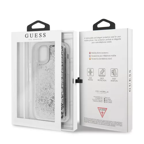 Guess Apple iPhone 11 (6.1) 2019 Glitter Hearts hátlapvédő tok ezüst (GUHCN61GLHFLSI)