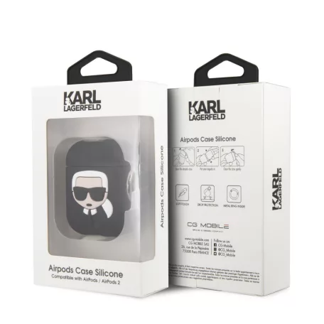 Karl Lagerfeld Apple AirPods 1/2 szilikon tok fekete (KLACCSILKHBK)