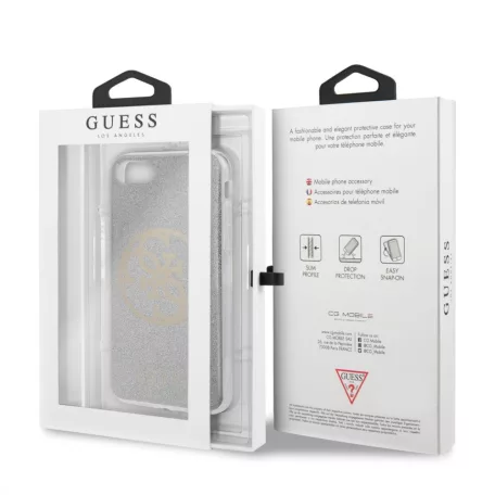 Guess Apple iPhone 7 / 8 / SE2 / SE3 (4.7) Glitter 4G Circle hátlapvédő tok ezüst (GUHCI8PCUGLLG)