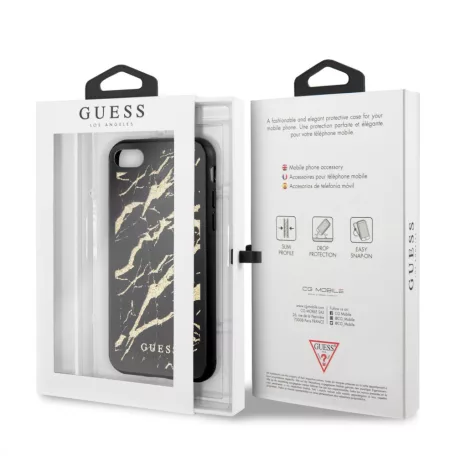 Guess Apple iPhone 7 / 8 / SE2 / SE3 (4.7) Glitter Marble hátlapvédő tok fekete - arany (GUHCI8MGGBK)