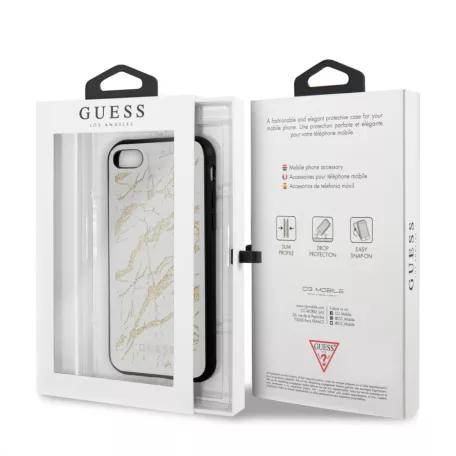 Guess Apple iPhone 7 / 8 / SE2 / SE3 (4.7) Glitter Marble hátlapvédő tok fehér - arany (GUHCI8MGGWH)