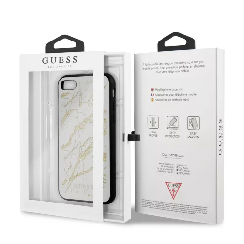 Guess Apple iPhone 7 / 8 / SE2 / SE3 (4.7) Glitter Marble hátlapvédő tok fehér - arany (GUHCI8MGGWH)