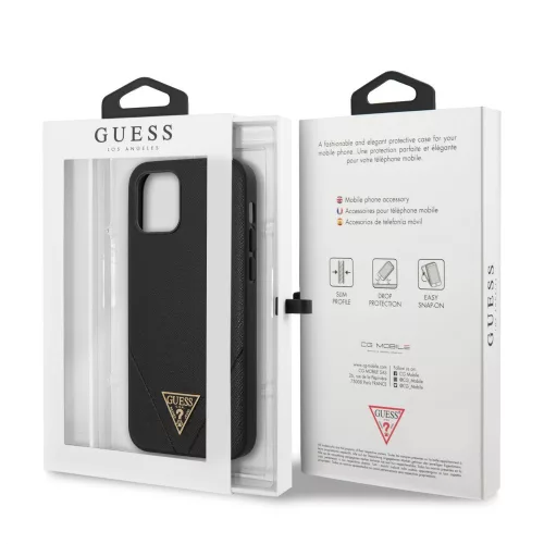 Guess Apple iPhone 12 Mini 2020 (5.4) Saffiano V Stitch hátlapvédő tok fekete (GUHCP12SVSATMLBK)