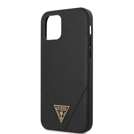 Guess Apple iPhone 12 / 12 Pro 2020 (6.1) Saffiano V Stitch hátlapvédő tok fekete (GUHCP12MVSATMLBK)