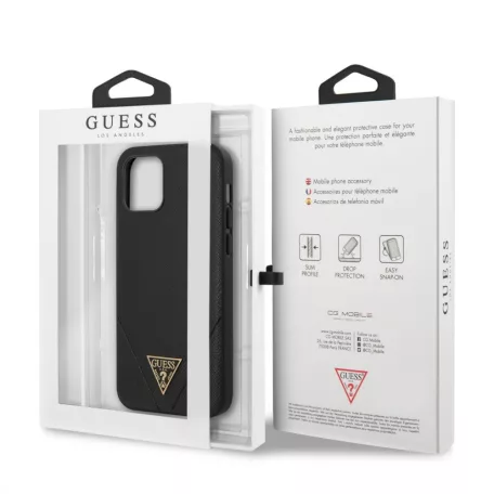 Guess Apple iPhone 12 / 12 Pro 2020 (6.1) Saffiano V Stitch hátlapvédő tok fekete (GUHCP12MVSATMLBK)