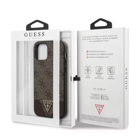 Guess Apple iPhone 12 / 12 Pro 2020 (6.1) 4G Triangle hátlapvédő tok barna (GUHCP12MPU4GHBR)