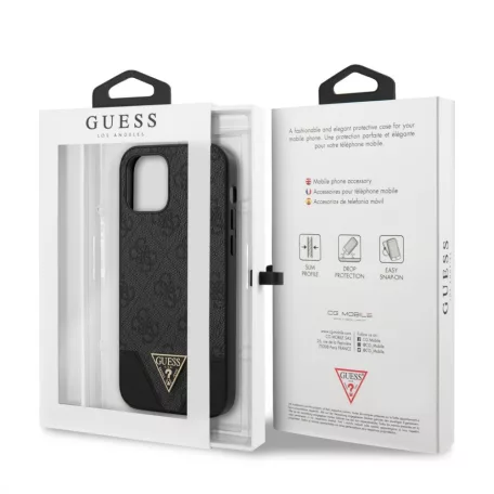 Guess Apple iPhone 12 / 12 Pro 2020 (6.1) 4G Triangle hátlapvédő tok szürke (GUHCP12MPU4GHBK)