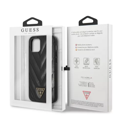 Guess Apple iPhone 12 Mini 2020 (5.4) V Quilted hátlapvédő tok fekete (GUHCP12SPUVQTMLBK)