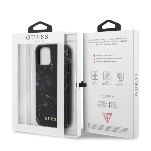 Guess Apple iPhone 12 / 12 Pro 2020 (6.1) Marble hátlapvédő tok fekete (GUHCP12MPCUMABK)