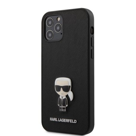 Karl Lagerfeld Apple iPhone 12 / 12 Pro 2020 (6.1) Saffiano Iconic hátlapvédő tok fekete (KLHCP12MIKMSBK)