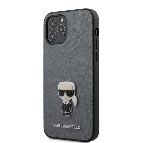 Karl Lagerfeld Apple iPhone 12 / 12 Pro 2020 (6.1) Saffiano Iconic hátlapvédő tok ezüst (KLHCP12MIKMSSL)