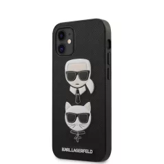   Karl Lagerfeld and Choupette Apple iPhone 12 Mini 2020 (5.4) Saffiano K&C Heads hátlapvédő tok fekete (KLHCP12SSAKICKCBK)