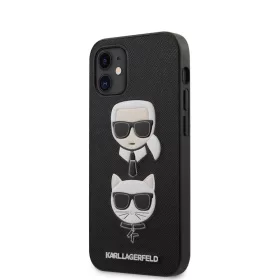   Karl Lagerfeld and Choupette Apple iPhone 12 Mini 2020 (5.4) Saffiano K&C Heads hátlapvédő tok fekete (KLHCP12SSAKICKCBK)