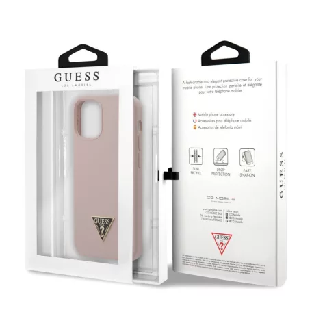 Guess Apple iPhone 12 Mini 2020 (5.4) Metal Triangle hátlapvédő tok Light Pink (GUHCP12SLSTMLP)