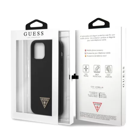 Guess Apple iPhone 12 / 12 Pro 2020 (6.1) Metal Triangle hátlapvédő tok fekete (GUHCP12MLSTMBK)