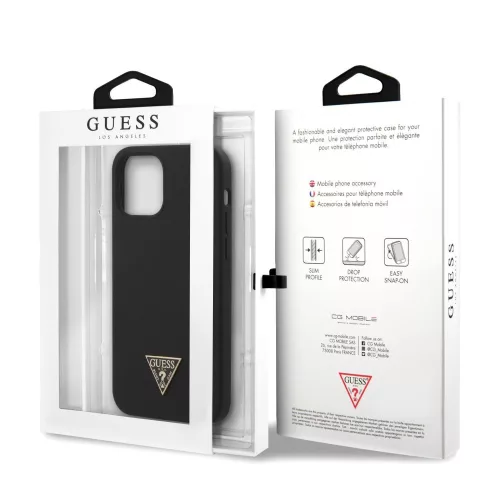 Guess Apple iPhone 12 / 12 Pro 2020 (6.1) Metal Triangle hátlapvédő tok fekete (GUHCP12MLSTMBK)