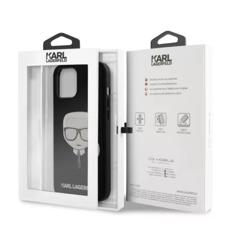 Karl Lagerfeld Apple iPhone 12 / 12 Pro 2020 (6.1) Glitter Head hátlapvédő tok fekete (KLHCP12MGLBK)