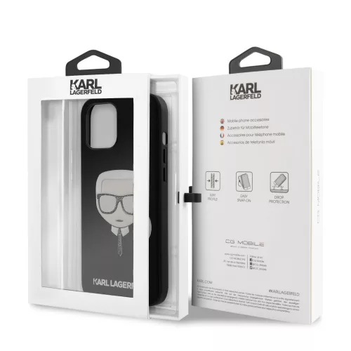 Karl Lagerfeld Apple iPhone 12 / 12 Pro 2020 (6.1) Glitter Head hátlapvédő tok fekete (KLHCP12MGLBK)
