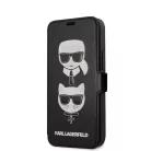 Karl Lagerfeld and Choupette Apple iPhone 12 Mini 2020 (5.4) oldalra nyíló könyv tok fekete (KLFLBKSP12SFKICKC)