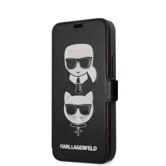   Karl Lagerfeld and Choupette Apple iPhone 12 Mini 2020 (5.4) oldalra nyíló könyv tok fekete (KLFLBKSP12SFKICKC)