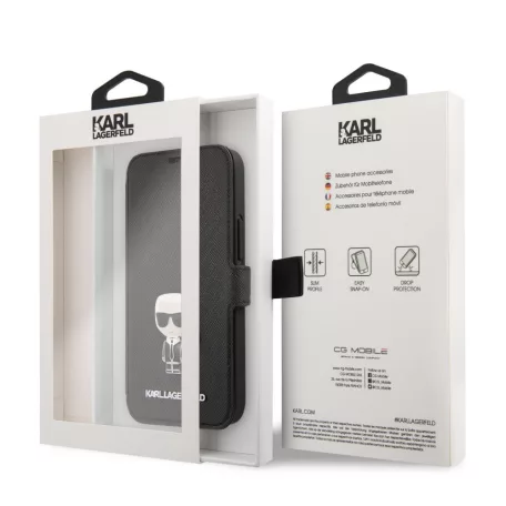 Karl Lagerfeld Apple iPhone 12 Pro Max 2020 (6.7) oldalra nyíló könyv tok fekete (KLFLBKSP12LFKICKC)