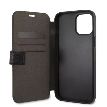 Karl Lagerfeld Apple iPhone 12 / 12 Pro 2020 (6.1) Saffiano Iconic oldalra nyíló könyv tok fekete (KLFLBKP12MIKMSBK)