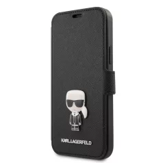   Karl Lagerfeld Apple iPhone 12 Pro Max 2020 (6.7) Saffiano Iconic oldalra nyíló könyv tok fekete (KLFLBKP12LIKMSBK)