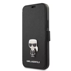   Karl Lagerfeld Apple iPhone 12 Pro Max 2020 (6.7) Saffiano Iconic oldalra nyíló könyv tok fekete (KLFLBKP12LIKMSBK)