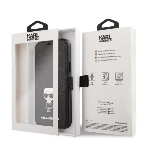 Karl Lagerfeld Apple iPhone 12 Pro Max 2020 (6.7) Saffiano Iconic oldalra nyíló könyv tok fekete (KLFLBKP12LIKMSBK)