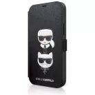 Karl Lagerfeld and Choupette Apple iPhone 12 / 12 Pro 2020 (6.1) oldalra nyíló könyv tok fekete (KLFLBKP12MSAKICKCBK)