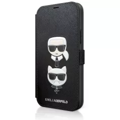   Karl Lagerfeld and Choupette Apple iPhone 12 / 12 Pro 2020 (6.1) oldalra nyíló könyv tok fekete (KLFLBKP12MSAKICKCBK)