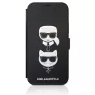 Karl Lagerfeld and Choupette Apple iPhone 12 / 12 Pro 2020 (6.1) oldalra nyíló könyv tok fekete (KLFLBKP12MSAKICKCBK)