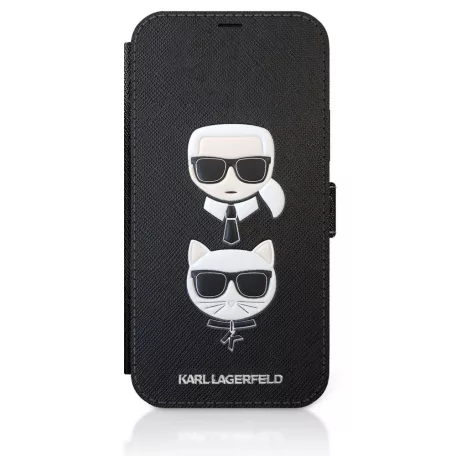 Karl Lagerfeld and Choupette Apple iPhone 12 Pro Max 2020 (6.7) oldalra nyíló könyv tok fekete (KLFLBKP12LSAKICKCBK)