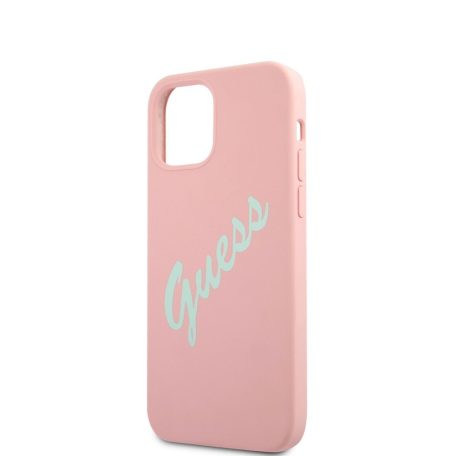 Guess Apple iPhone 12 / 12 Pro 2020 (6.1) Silicone Vintage Green Script hátlapvédő tok pink (GUHCP12MLSVSPG)