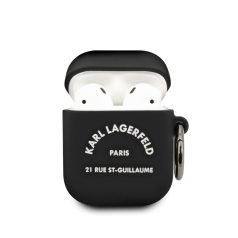   Karl Lagerfeld Rue St Guillaume Apple AirPods 1/2 szilikon tok fekete (KLACA2SILRSGBK)