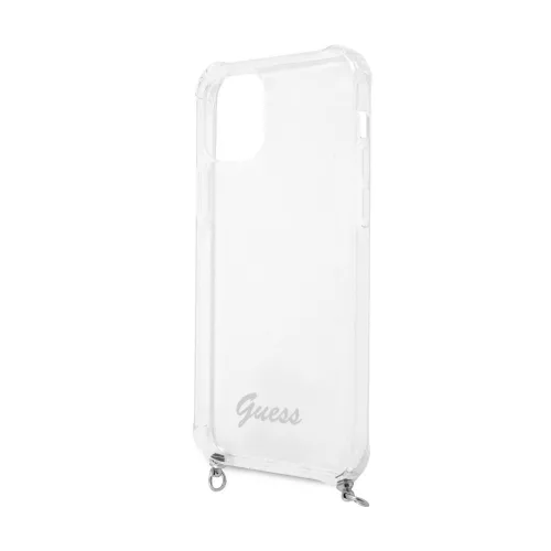 Guess Apple iPhone 12 / 12 Pro 2020 (6.1) PC Silver 4G Chain and Script hátlapvédő tok átlátszó (GUHCP12MKC4GSSI)