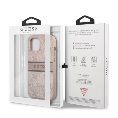 Guess Apple iPhone 12 / 12 Pro 2020 (6.1) PU 4G Printed Stripe hátlapvédő tok pink (GUHCP12M4GDPI)