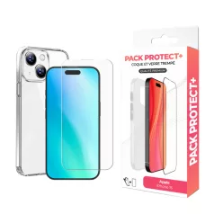   Moxie Pack Protect+ Apple iPhone 15 (6.1) átlátszó vékony szilikon tok előlapi üvegfóliával