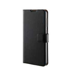   Xqisit Slim Wallet Selection Xiaomi Redmi Note 9 oldalra nyíló mágneses bőrhatású könyv tok szilikon belsővel fekete