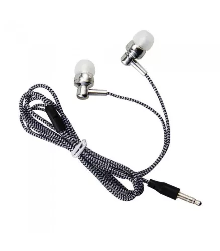 Astrum EB250 univerzális 3,5mm jack ezüst sztereó headset mikrofonnal, szövetbevonatos kábellel, extra mély, prémium hangzással