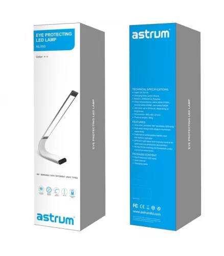 Astrum NL050 ezüst prémium asztali akkumulátoros állítható aluminíum LED lámpa hideg fehér/ meleg fehér