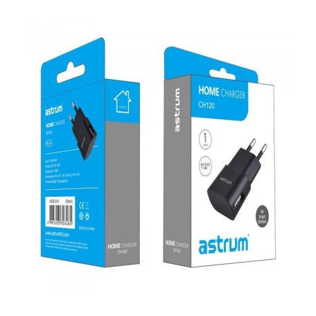 Astrum CH120 fekete hálózati töltőfej 5V 1.0A 1xUSB A92512-B 5W