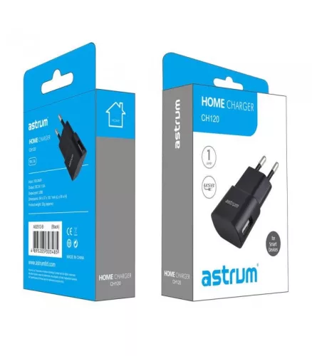 Astrum CH120 fekete hálózati töltőfej 5V 1.0A 1xUSB A92512-B 5W