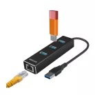 Astrum DA580 USB 3.0 Multi-HUB 3X USB (3.0) + Ethernet fekete adapter
