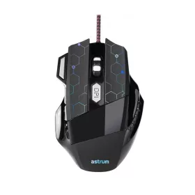   Astrum MG300 7D 4800DPI vezetékes gumírozott fekete gamer optikai egér, programozható gombokkal, többszínű LED világítással