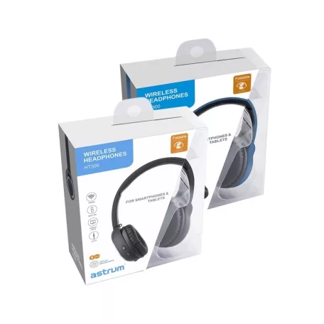 Astrum HT300 sztereó fekete bluetooth 4.2 összecsukható fejhallgató beepitett mikrofonnal, bőr fülpárnákkal